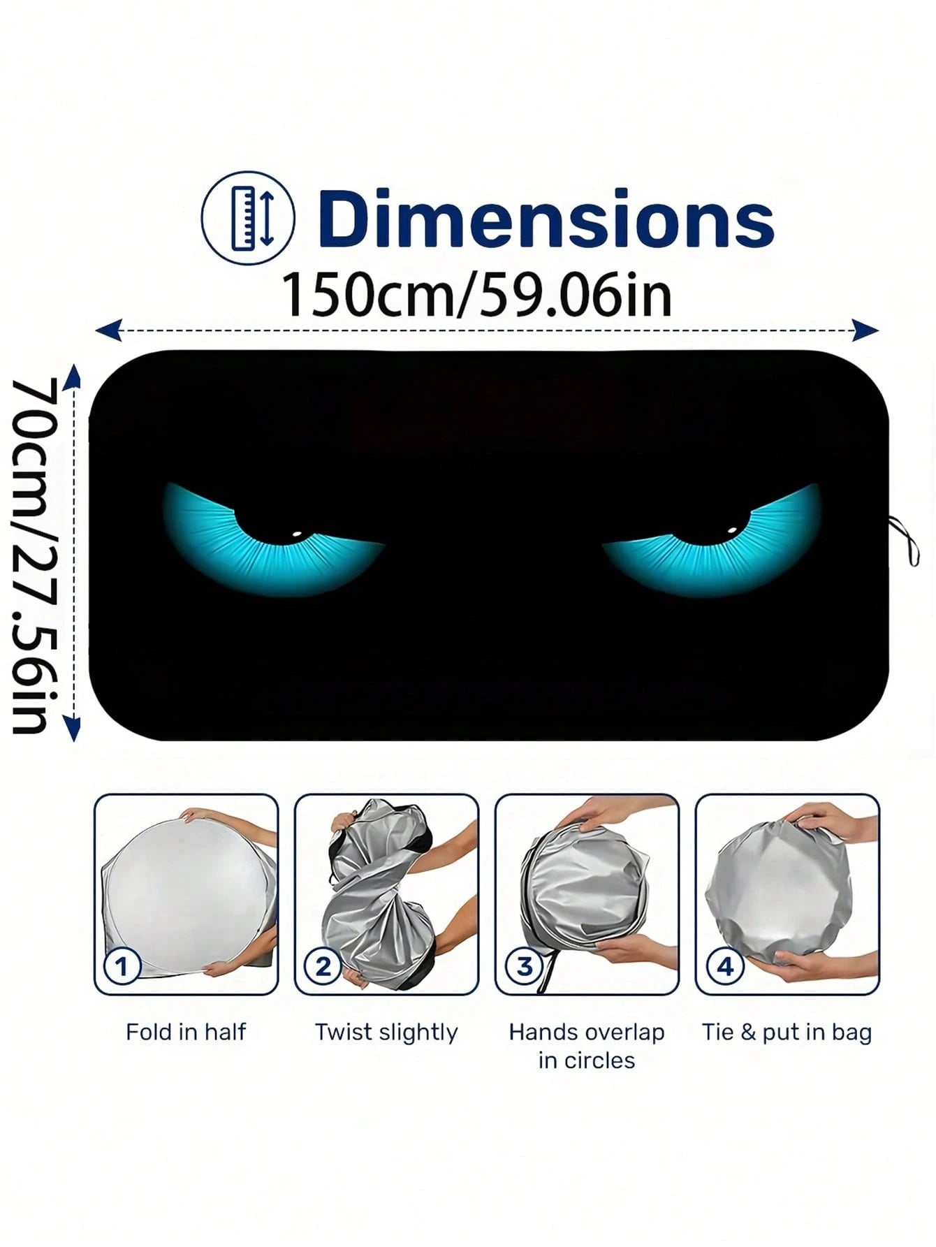 1pc Blue Devil Eye Design Foldable Car Windshield Sunshade Cover, 2025 Automotive Windshield Shade Blocks UV Rays Keeping Car Cool, Funny Car Sunshield With Durable Black Strap
