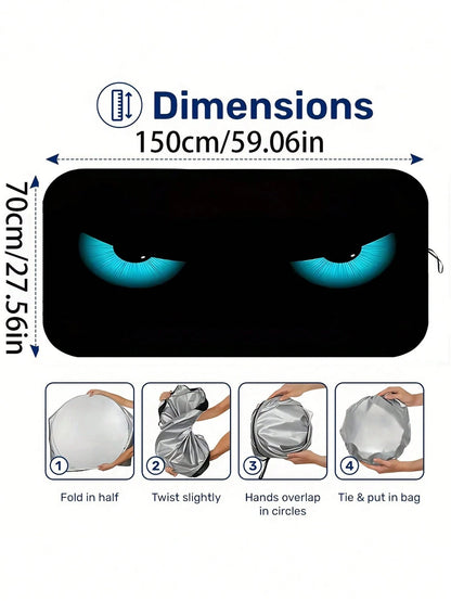 1pc Blue Devil Eye Design Foldable Car Windshield Sunshade Cover, 2025 Automotive Windshield Shade Blocks UV Rays Keeping Car Cool, Funny Car Sunshield With Durable Black Strap