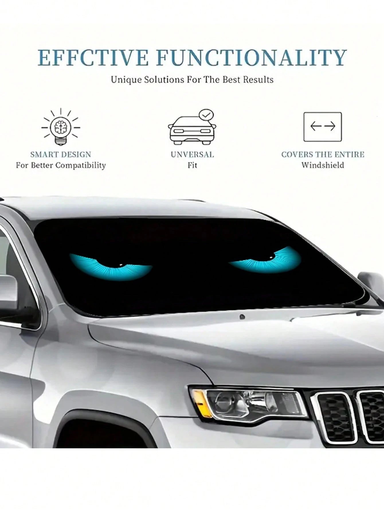 1pc Blue Devil Eye Design Foldable Car Windshield Sunshade Cover, 2025 Automotive Windshield Shade Blocks UV Rays Keeping Car Cool, Funny Car Sunshield With Durable Black Strap