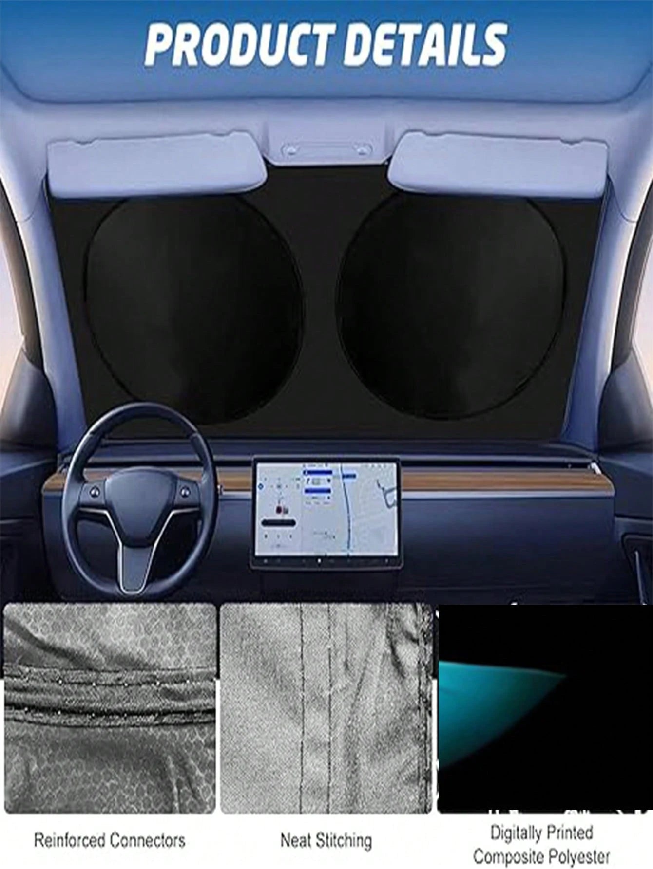 1pc Blue Devil Eye Design Foldable Car Windshield Sunshade Cover, 2025 Automotive Windshield Shade Blocks UV Rays Keeping Car Cool, Funny Car Sunshield With Durable Black Strap