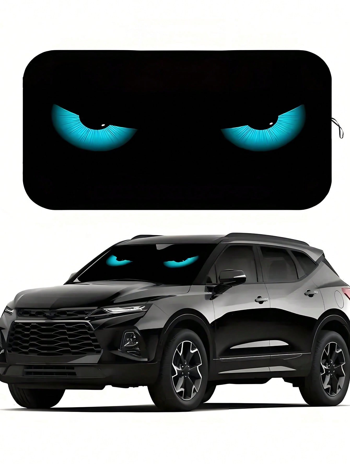 1pc Blue Devil Eye Design Foldable Car Windshield Sunshade Cover, 2025 Automotive Windshield Shade Blocks UV Rays Keeping Car Cool, Funny Car Sunshield With Durable Black Strap