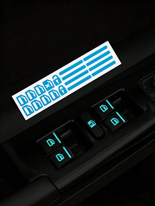 1pc Blue Luminous Car Window Button Stickers – Waterproof And Durable Fluorescent Decals For Window Switches (Interior Accessories/Car Parts/Car Stickers)