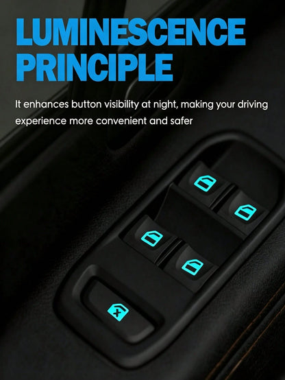 1pc Blue Luminous Car Window Button Stickers – Waterproof And Durable Fluorescent Decals For Window Switches (Interior Accessories/Car Parts/Car Stickers)