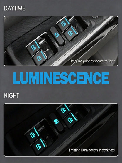 1pc Blue Luminous Car Window Button Stickers – Waterproof And Durable Fluorescent Decals For Window Switches (Interior Accessories/Car Parts/Car Stickers)
