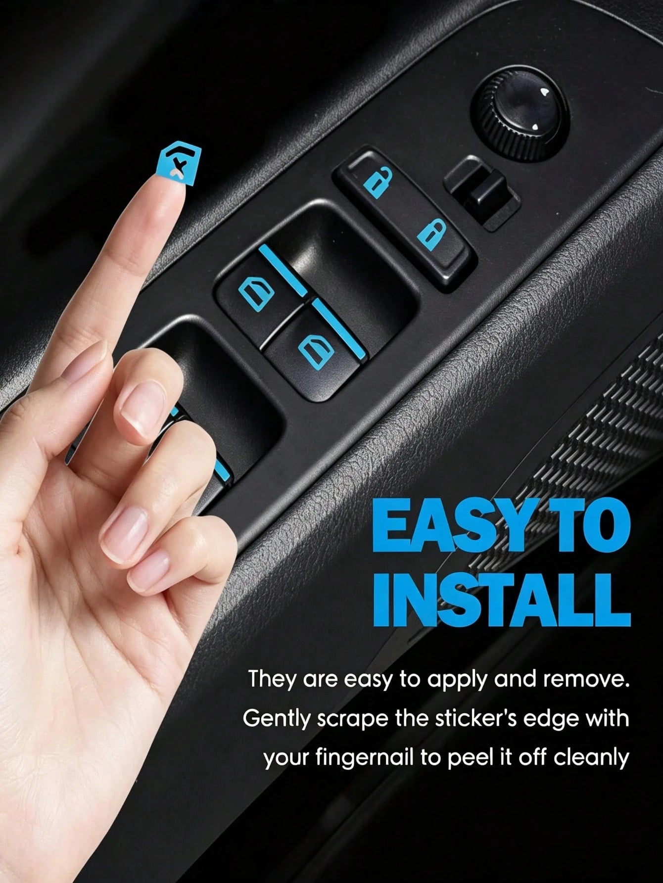 1pc Blue Luminous Car Window Button Stickers – Waterproof And Durable Fluorescent Decals For Window Switches (Interior Accessories/Car Parts/Car Stickers)