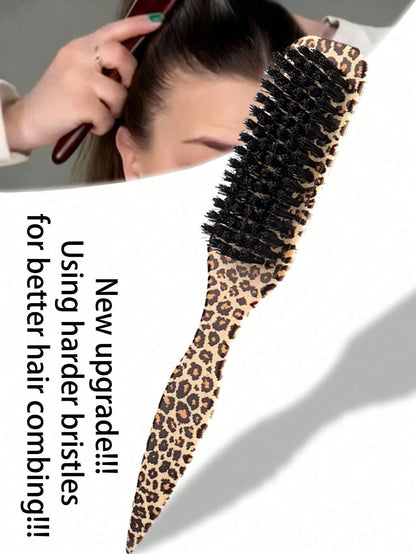 1pc Boar Bristle Slick Back Hair Brush For Sleek Ponytail Bun & Smoothing Baby Hairs, Flyaways, Edge Control- Backcombing & Teasing Hairbrush With Wide Rat Tail For Sectioning & Parting Beauty Home H