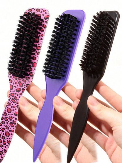 1pc Boar Bristle Slick Back Hair Brush For Sleek Ponytail Bun & Smoothing Baby Hairs, Flyaways, Edge Control- Backcombing & Teasing Hairbrush With Wide Rat Tail For Sectioning & Parting Beauty Home H