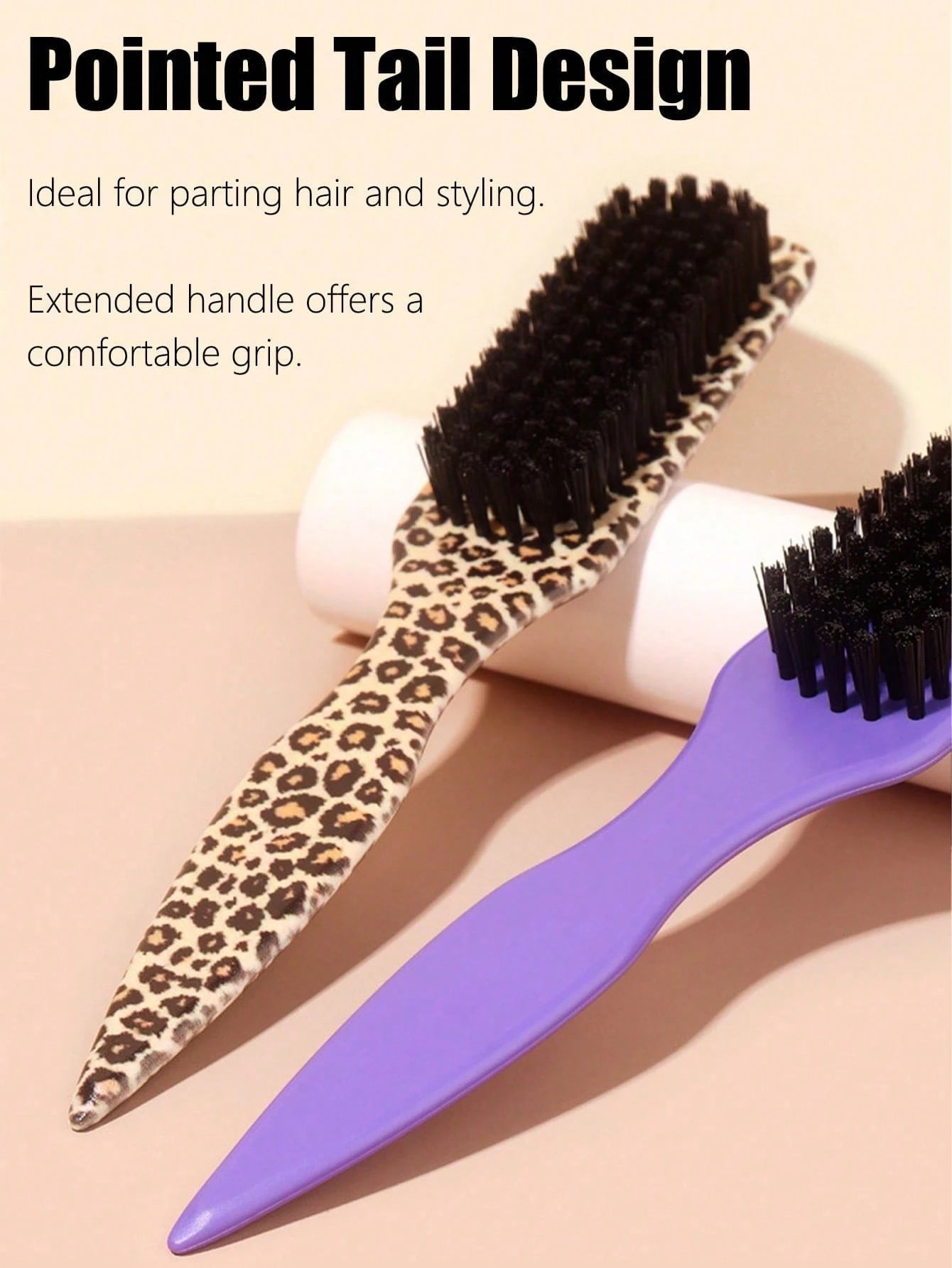1pc Boar Bristle Slick Back Hair Brush For Sleek Ponytail Bun & Smoothing Baby Hairs, Flyaways, Edge Control- Backcombing & Teasing Hairbrush With Wide Rat Tail For Sectioning & Parting Beauty Home H