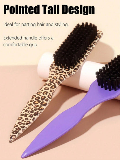 1pc Boar Bristle Slick Back Hair Brush For Sleek Ponytail Bun & Smoothing Baby Hairs, Flyaways, Edge Control- Backcombing & Teasing Hairbrush With Wide Rat Tail For Sectioning & Parting Beauty Home H