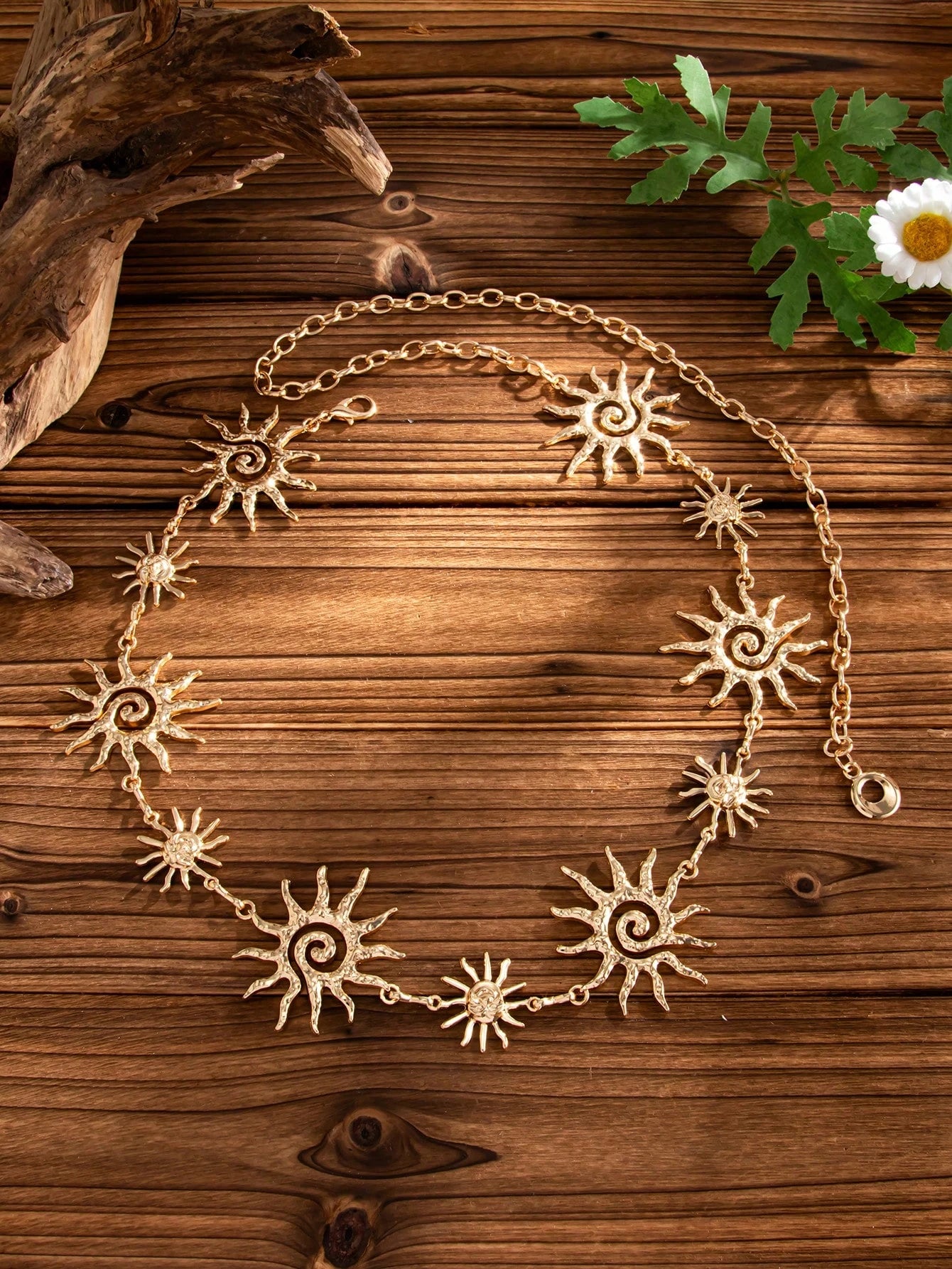 1pc Bohemian Style Geometric Ribbed Sunflower Patchwork Chain Waist Chain, Sexy Fashion Daily Casual, Party Gathering, Holiday Travel, Couple Date, Women's Festival Birthday Versatile Jewelry Waist Ch