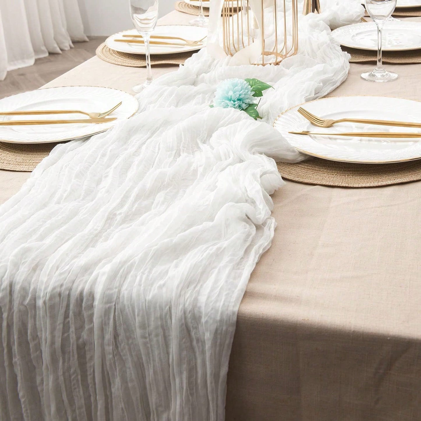 1pc Bohemian Style Muslin Table Runner, 120 Inches (10 Ft), Suitable For Parties, Baby Showers, Home Decor, Holiday Decoration