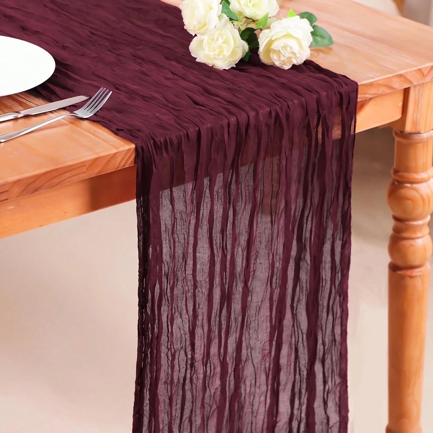 1pc Bohemian Style Muslin Table Runner, 120 Inches (10 Ft), Suitable For Parties, Baby Showers, Home Decor, Holiday Decoration