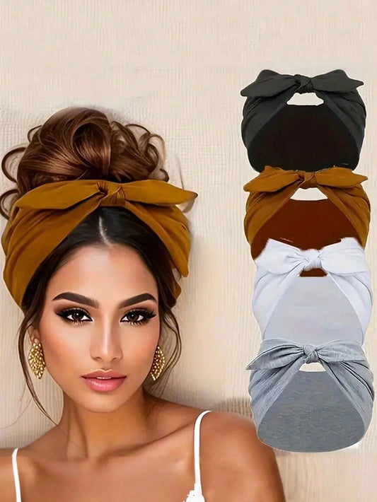 1pc Bohemian Style Wide Headband With Bow, Suitable For Face Washing (E.G., Applying Face Mask) And Postpartum Wear, High Elasticity Soft Fabric, Non-Slip Fit, Vintage Versatile Accessory, Suitable Fo