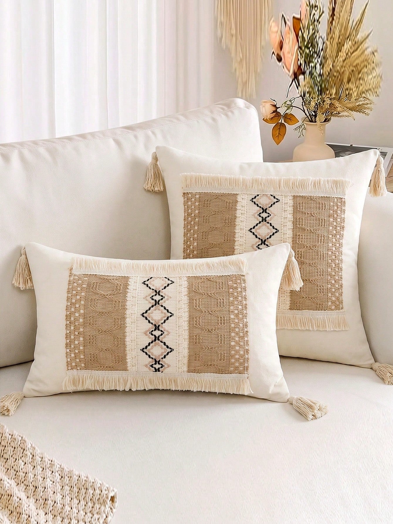 1pc Bohemian Tassel Pillow Case, Suitable For Bedroom, Living Room, Sofa, Pillow Insert Not Included