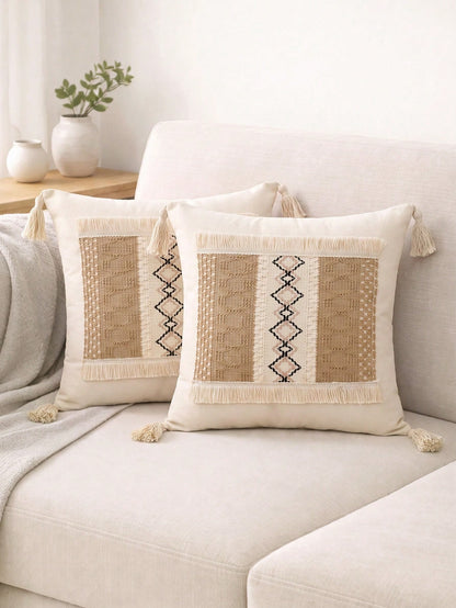 1pc Bohemian Tassel Pillow Case, Suitable For Bedroom, Living Room, Sofa, Pillow Insert Not Included