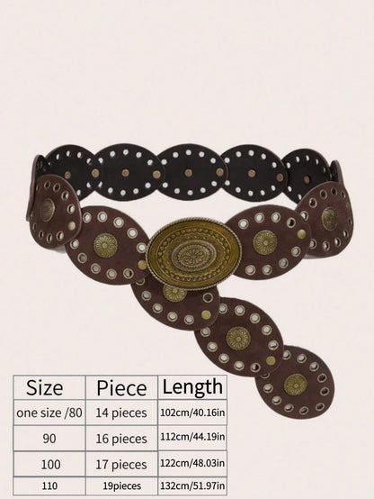 1pc Bohemian Western Style Women's Belt, Boho Belt, Western Belt, Gothic Velvet Patchwork Belt, Fashion Accessory For Women,Autumn/Winter Coffee & Antique Bronze Floral Oval Buckle, Dress Accessory