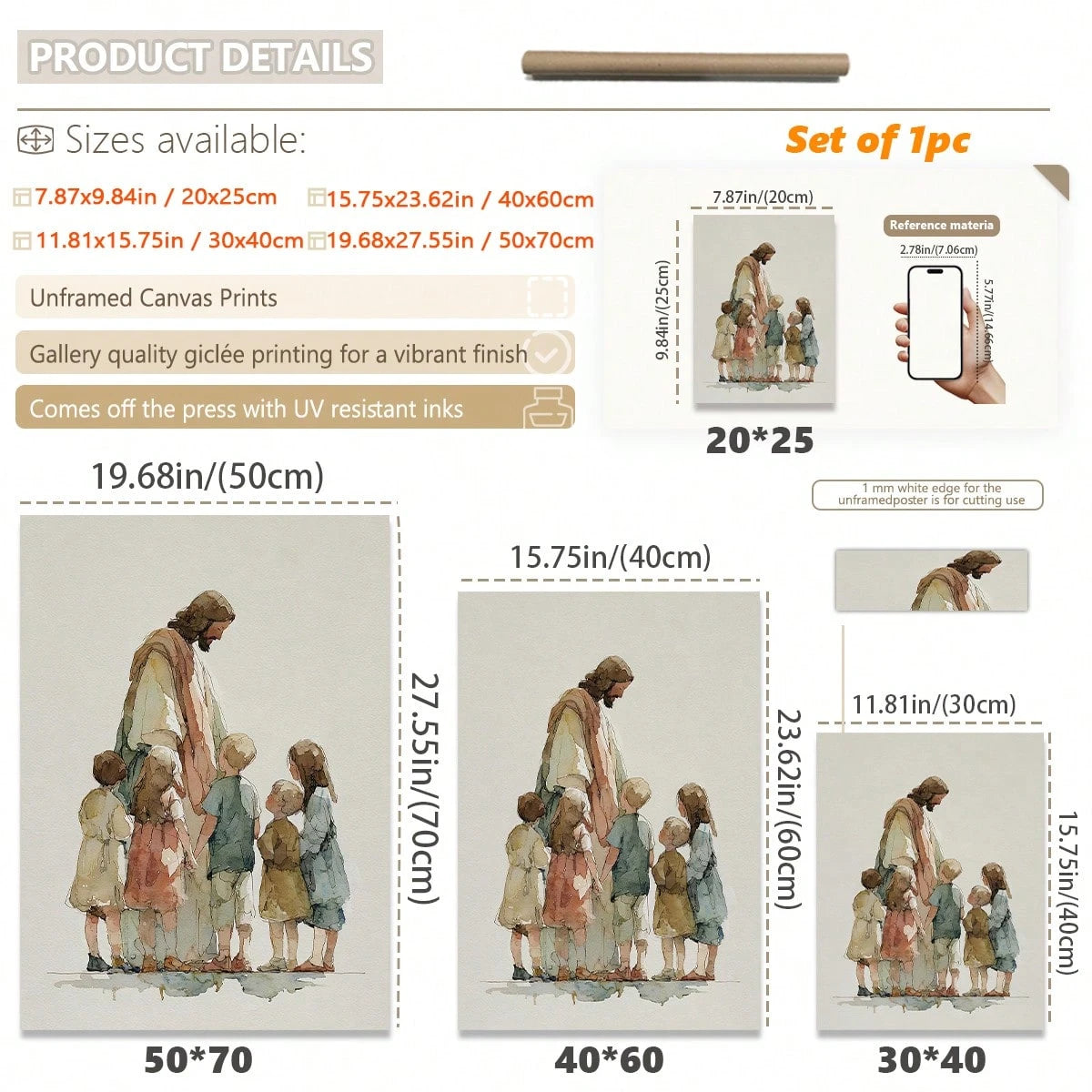 1pc Canvas Wall Art With Frame, "Jesus And The Children" Christian Religious Poster, Minimalist Faith Themed Art Poster, Children's Bible Scene Decor, Suitable For Living Room, Bedroom, Nursery, Churc
