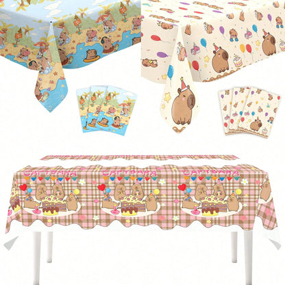 1pc Capybara Pattern Children's Birthday Party Disposable Tablecloth, Suitable For Baptism, 1st Birthday, Gender Reveal Party
