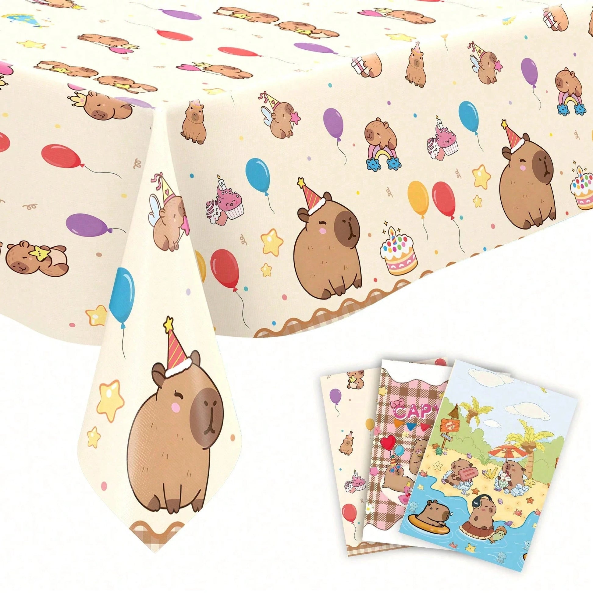 1pc Capybara Pattern Children's Birthday Party Disposable Tablecloth, Suitable For Baptism, 1st Birthday, Gender Reveal Party