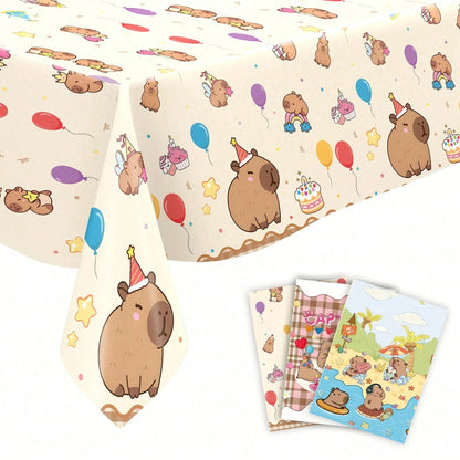 1pc Capybara Pattern Children's Birthday Party Disposable Tablecloth, Suitable For Baptism, 1st Birthday, Gender Reveal Party