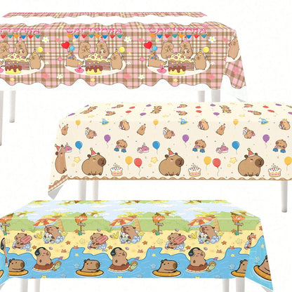 1pc Capybara Pattern Children's Birthday Party Disposable Tablecloth, Suitable For Baptism, 1st Birthday, Gender Reveal Party