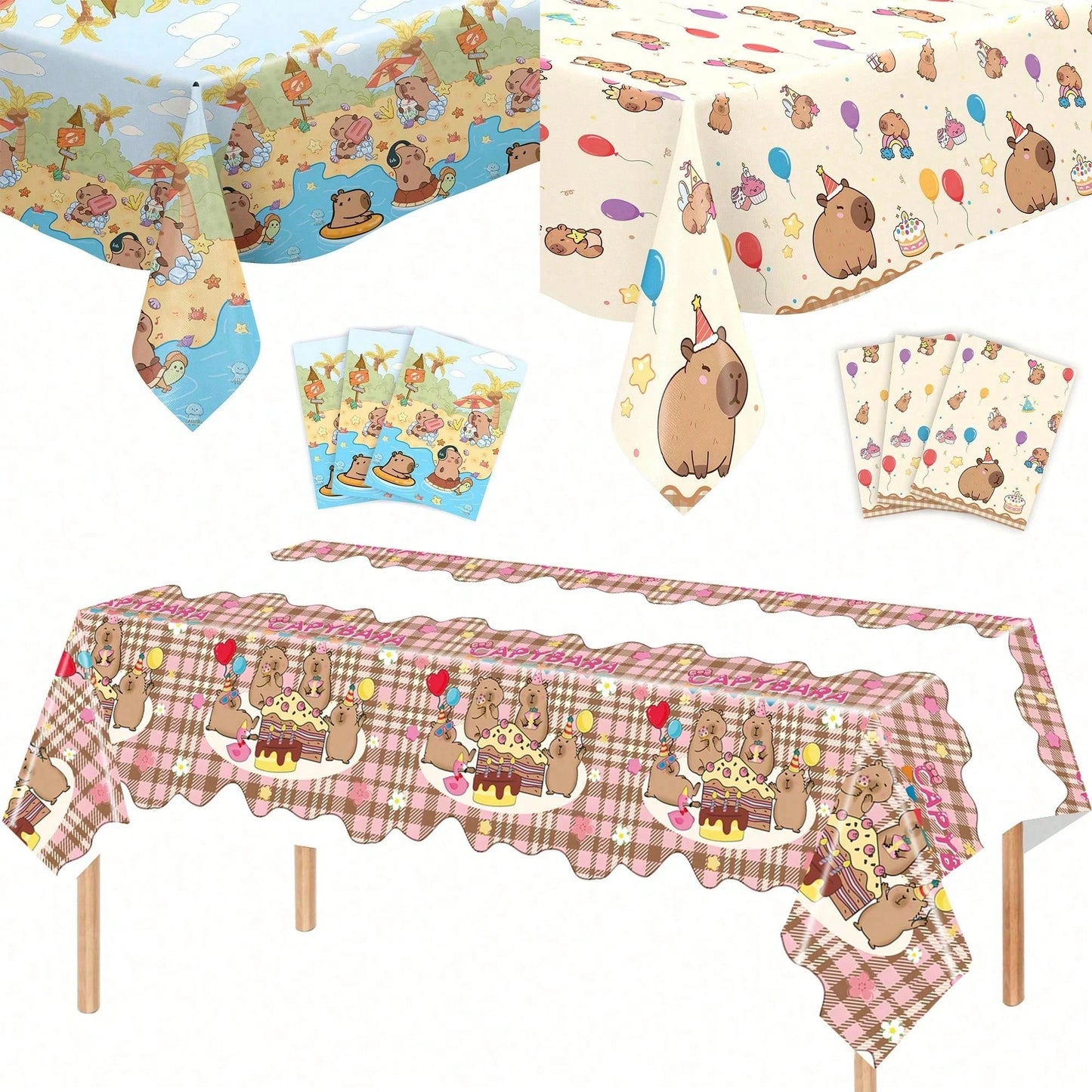 1pc Capybara Pattern Children's Birthday Party Disposable Tablecloth, Suitable For Baptism, 1st Birthday, Gender Reveal Party