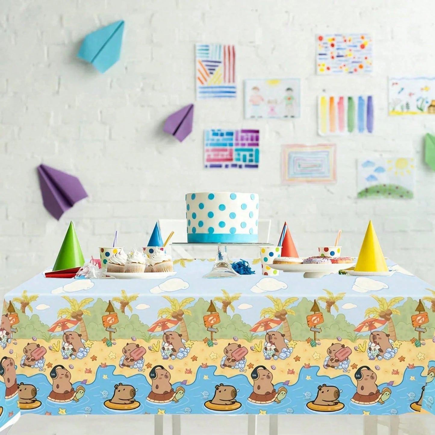 1pc Capybara Pattern Children's Birthday Party Disposable Tablecloth, Suitable For Baptism, 1st Birthday, Gender Reveal Party