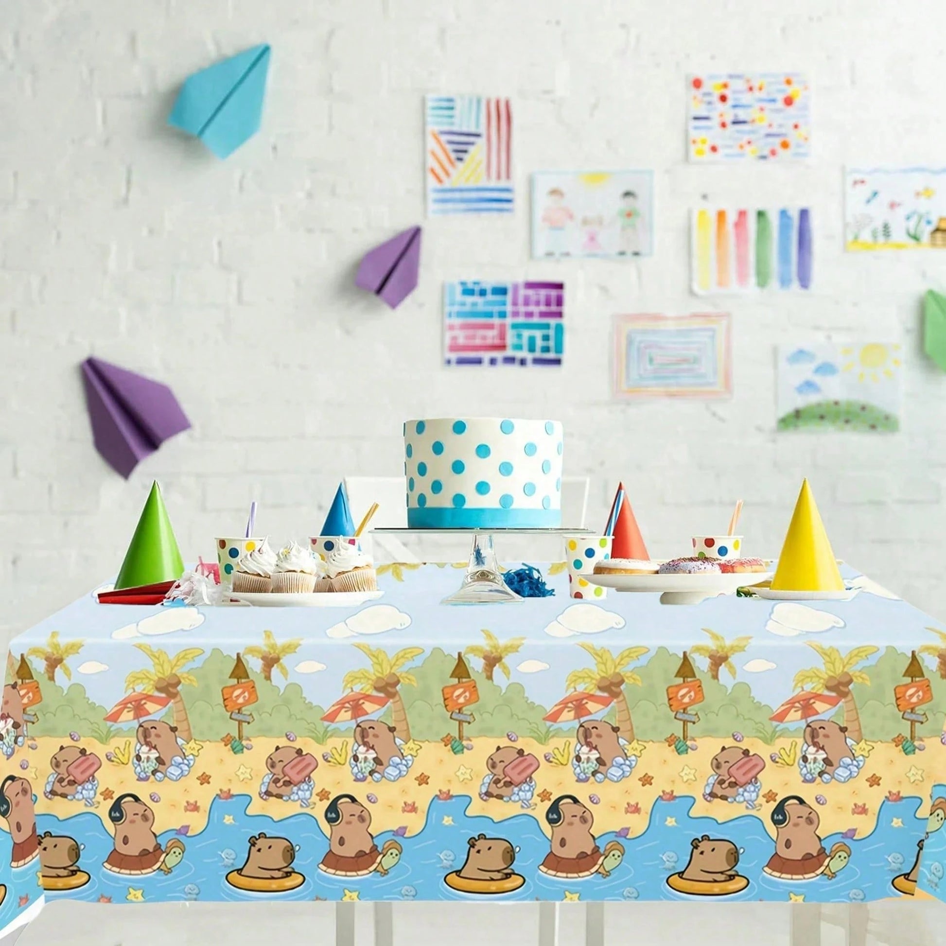 1pc Capybara Pattern Children's Birthday Party Disposable Tablecloth, Suitable For Baptism, 1st Birthday, Gender Reveal Party