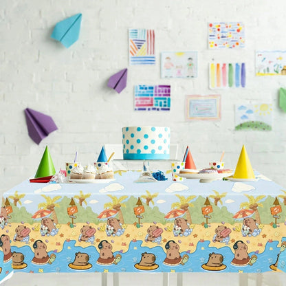 1pc Capybara Pattern Children's Birthday Party Disposable Tablecloth, Suitable For Baptism, 1st Birthday, Gender Reveal Party