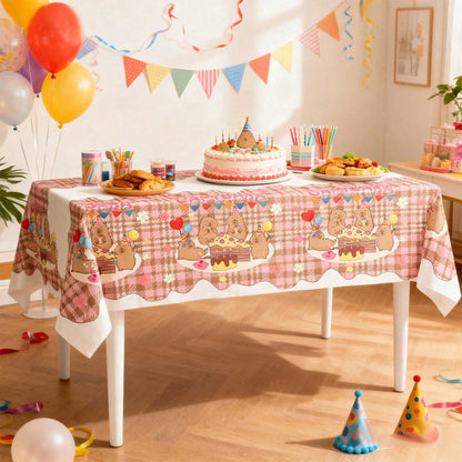 1pc Capybara Pattern Children's Birthday Party Disposable Tablecloth, Suitable For Baptism, 1st Birthday, Gender Reveal Party