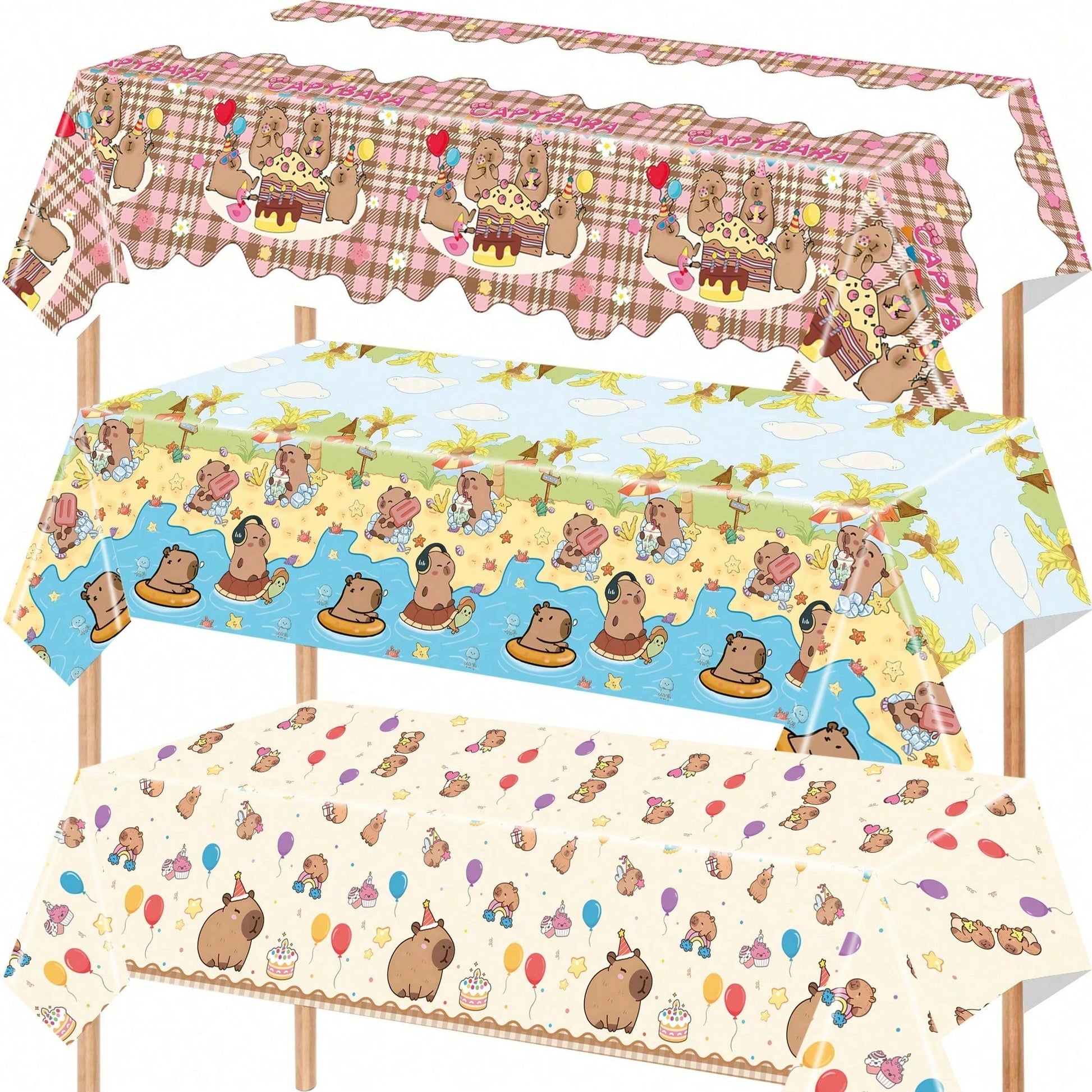 1pc Capybara Pattern Children's Birthday Party Disposable Tablecloth, Suitable For Baptism, 1st Birthday, Gender Reveal Party