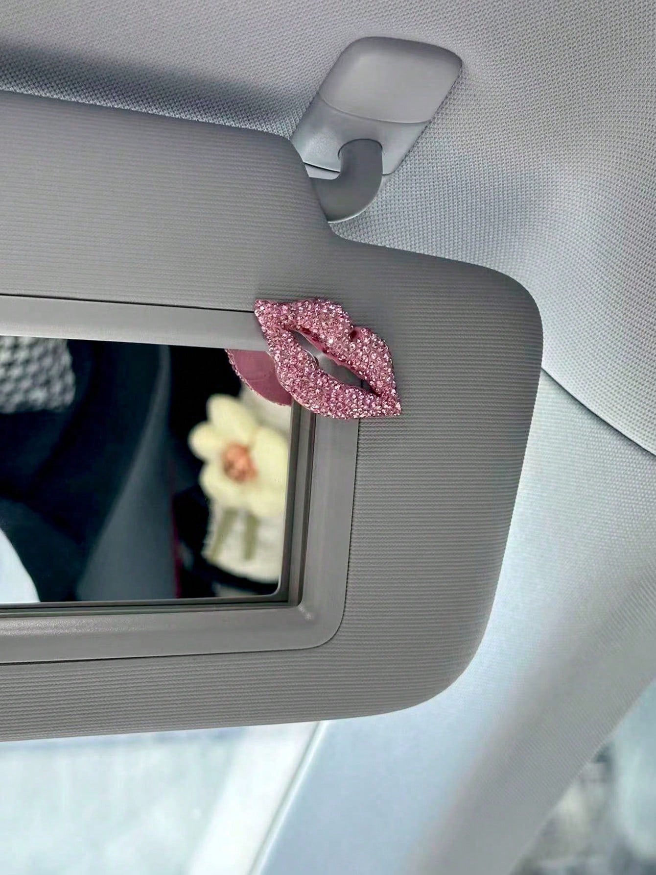 1pc Car Interior Decor DIY Rhinestone Bow Leopard Print Makeup Mirror Decor, Cute Ins Style, Multiple Options