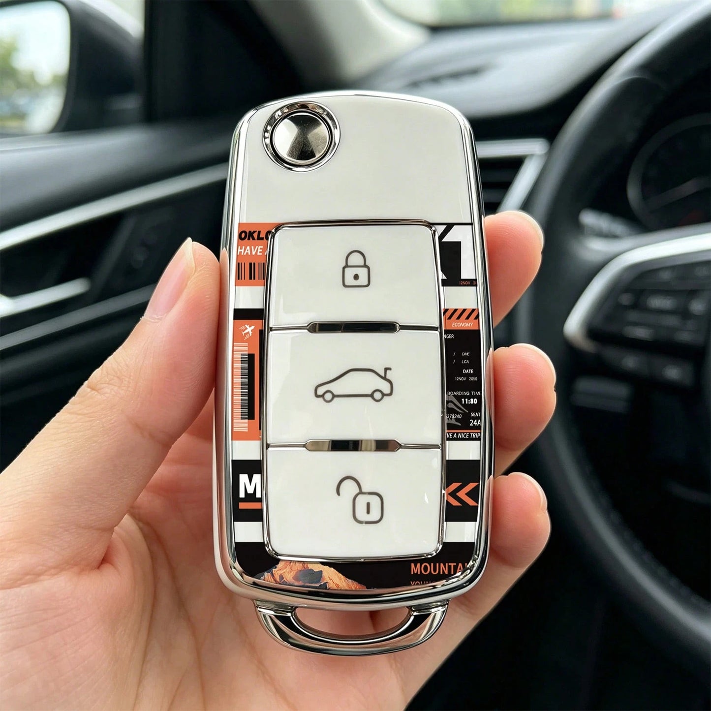 1pc Car Key Case-Luxury Print,Suitable For Jetta Mk6, Polo Mk5, Golf Mk6, Tiguan Mk1, Passat B7, Passat NMS, Caddy Mk3, Beetle, Amarok, Touran Mk1. Advanced Soft-Touch, Does Not Block Signal, Unisex.