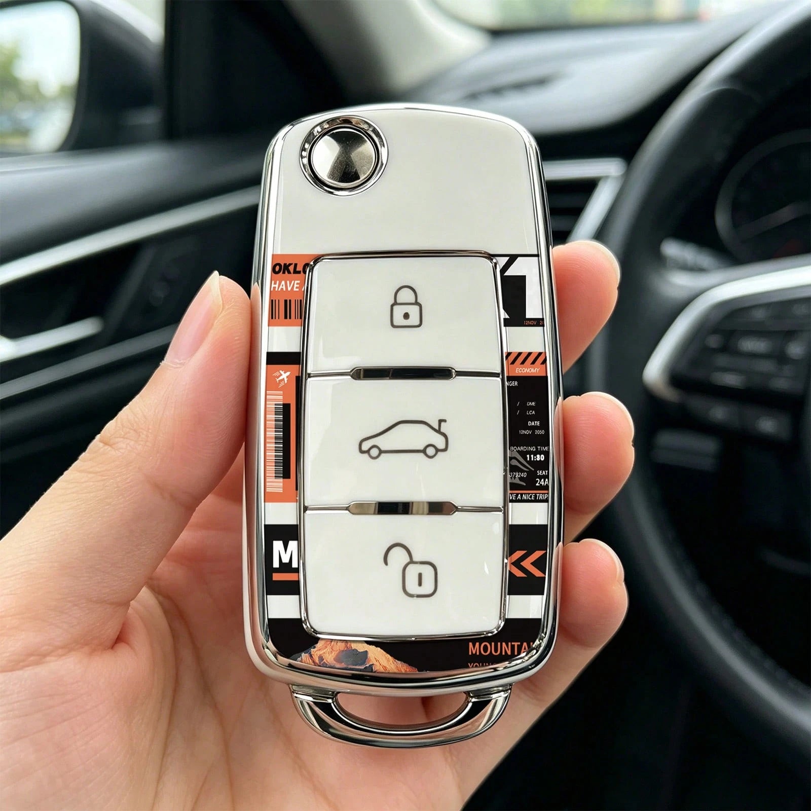 1pc Car Key Case-Luxury Print,Suitable For Jetta Mk6, Polo Mk5, Golf Mk6, Tiguan Mk1, Passat B7, Passat NMS, Caddy Mk3, Beetle, Amarok, Touran Mk1. Advanced Soft-Touch, Does Not Block Signal, Unisex.