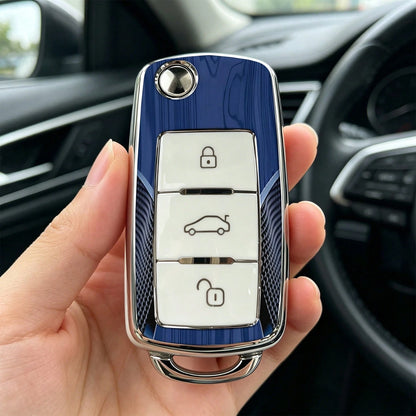 1pc Car Key Case-Luxury Print,Suitable For Jetta Mk6, Polo Mk5, Golf Mk6, Tiguan Mk1, Passat B7, Passat NMS, Caddy Mk3, Beetle, Amarok, Touran Mk1. Advanced Soft-Touch, Does Not Block Signal, Unisex.