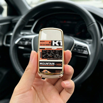 1pc Car Key Case-Luxury Print,Suitable For Jetta Mk6, Polo Mk5, Golf Mk6, Tiguan Mk1, Passat B7, Passat NMS, Caddy Mk3, Beetle, Amarok, Touran Mk1. Advanced Soft-Touch, Does Not Block Signal, Unisex.