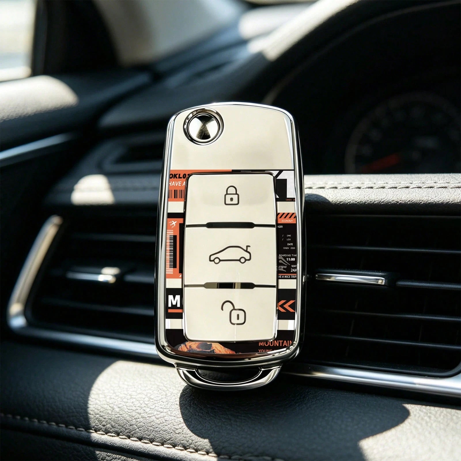 1pc Car Key Case-Luxury Print,Suitable For Jetta Mk6, Polo Mk5, Golf Mk6, Tiguan Mk1, Passat B7, Passat NMS, Caddy Mk3, Beetle, Amarok, Touran Mk1. Advanced Soft-Touch, Does Not Block Signal, Unisex.