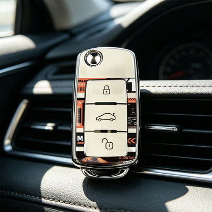 1pc Car Key Case-Luxury Print,Suitable For Jetta Mk6, Polo Mk5, Golf Mk6, Tiguan Mk1, Passat B7, Passat NMS, Caddy Mk3, Beetle, Amarok, Touran Mk1. Advanced Soft-Touch, Does Not Block Signal, Unisex.