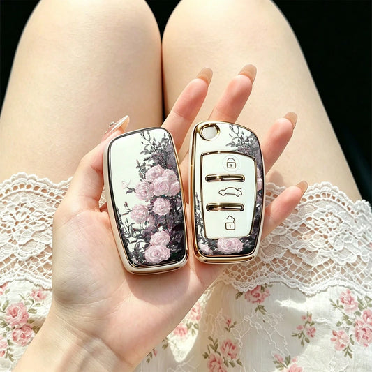 1pc Car Key Case-Modern Print,Suitable For Audi A3 8P, A6 C6, Q3 8U, A1 8X, Q7 4L, TT 8J, R8 42.Advanced Soft-Touch, Does Not Block Signal, Unisex.