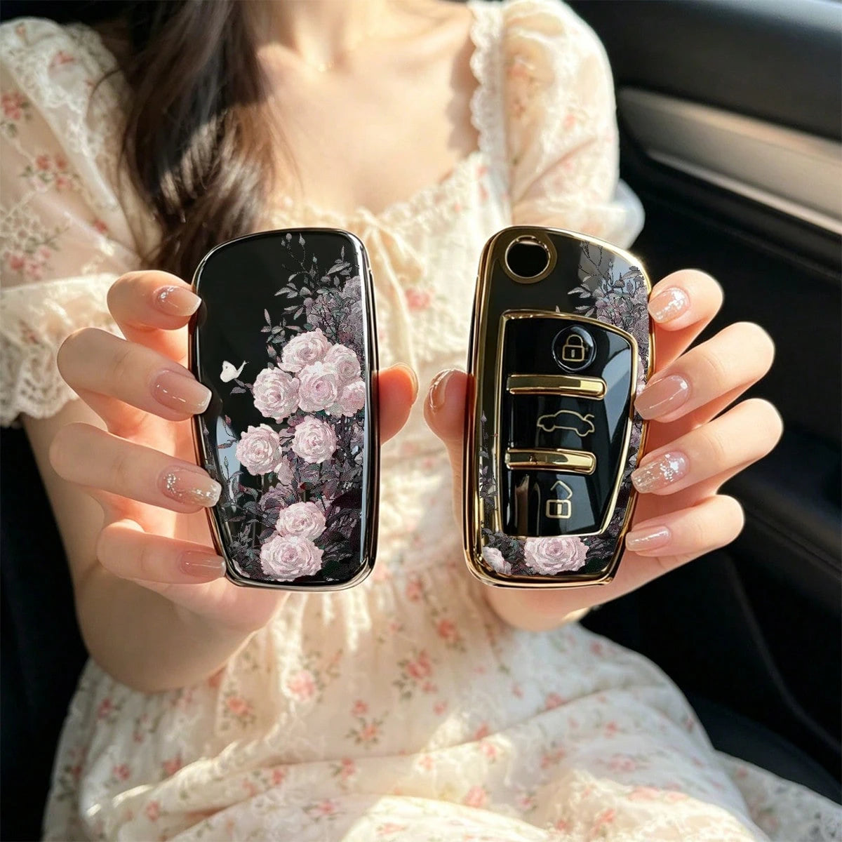 1pc Car Key Case-Modern Print,Suitable For Audi A3 8P, A6 C6, Q3 8U, A1 8X, Q7 4L, TT 8J, R8 42.Advanced Soft-Touch, Does Not Block Signal, Unisex.