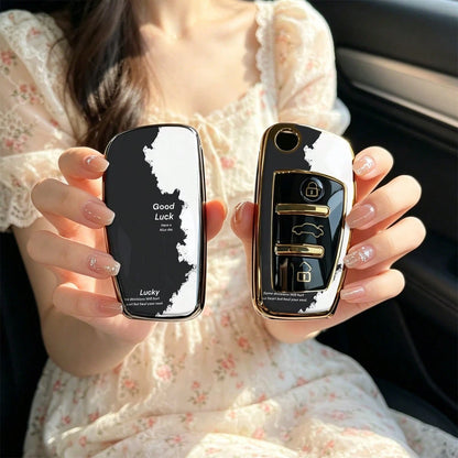 1pc Car Key Case-Modern Print,Suitable For Audi A3 8P, A6 C6, Q3 8U, A1 8X, Q7 4L, TT 8J, R8 42.Advanced Soft-Touch, Does Not Block Signal, Unisex.