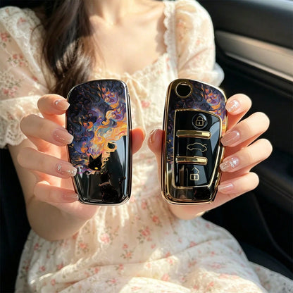 1pc Car Key Case-Modern Print,Suitable For Audi A3 8P, A6 C6, Q3 8U, A1 8X, Q7 4L, TT 8J, R8 42.Advanced Soft-Touch, Does Not Block Signal, Unisex.