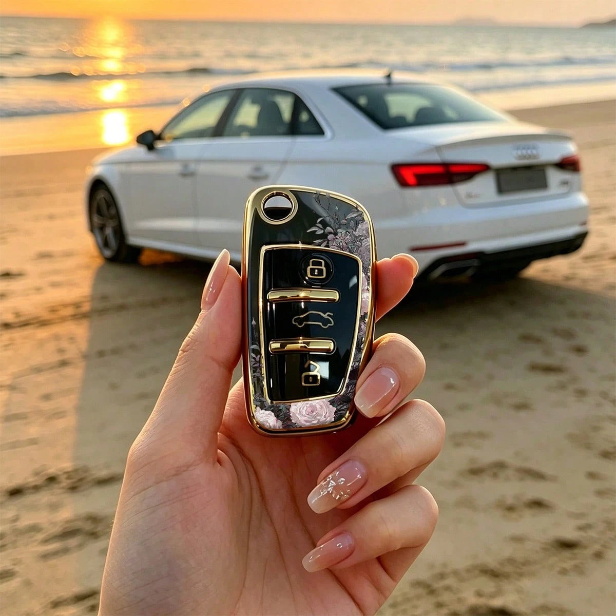 1pc Car Key Case-Modern Print,Suitable For Audi A3 8P, A6 C6, Q3 8U, A1 8X, Q7 4L, TT 8J, R8 42.Advanced Soft-Touch, Does Not Block Signal, Unisex.