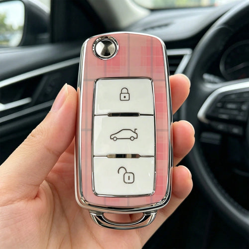 1pc Car Key Case-Vogue Print,Suitable For Jetta Mk6, Polo Mk5, Golf Mk6, Tiguan Mk1, Passat B7, Passat NMS, Caddy Mk3, Beetle, Amarok, Touran Mk1. Advanced Soft-Touch, Does Not Block Signal, Unisex.