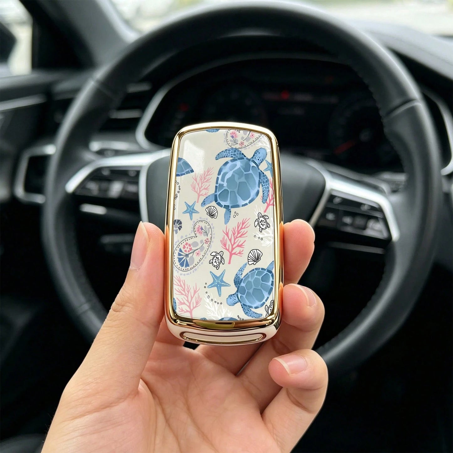 1pc Car Key Case-Vogue Print,Suitable For Jetta Mk6, Polo Mk5, Golf Mk6, Tiguan Mk1, Passat B7, Passat NMS, Caddy Mk3, Beetle, Amarok, Touran Mk1. Advanced Soft-Touch, Does Not Block Signal, Unisex.