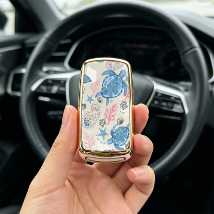 1pc Car Key Case-Vogue Print,Suitable For Jetta Mk6, Polo Mk5, Golf Mk6, Tiguan Mk1, Passat B7, Passat NMS, Caddy Mk3, Beetle, Amarok, Touran Mk1. Advanced Soft-Touch, Does Not Block Signal, Unisex.