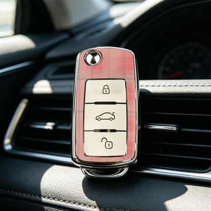 1pc Car Key Case-Vogue Print,Suitable For Jetta Mk6, Polo Mk5, Golf Mk6, Tiguan Mk1, Passat B7, Passat NMS, Caddy Mk3, Beetle, Amarok, Touran Mk1. Advanced Soft-Touch, Does Not Block Signal, Unisex.