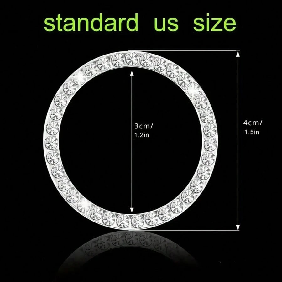 1pc Car One-Touch Start Button Decorative Ring, Rhinestone Crystal Ignition Ring, White