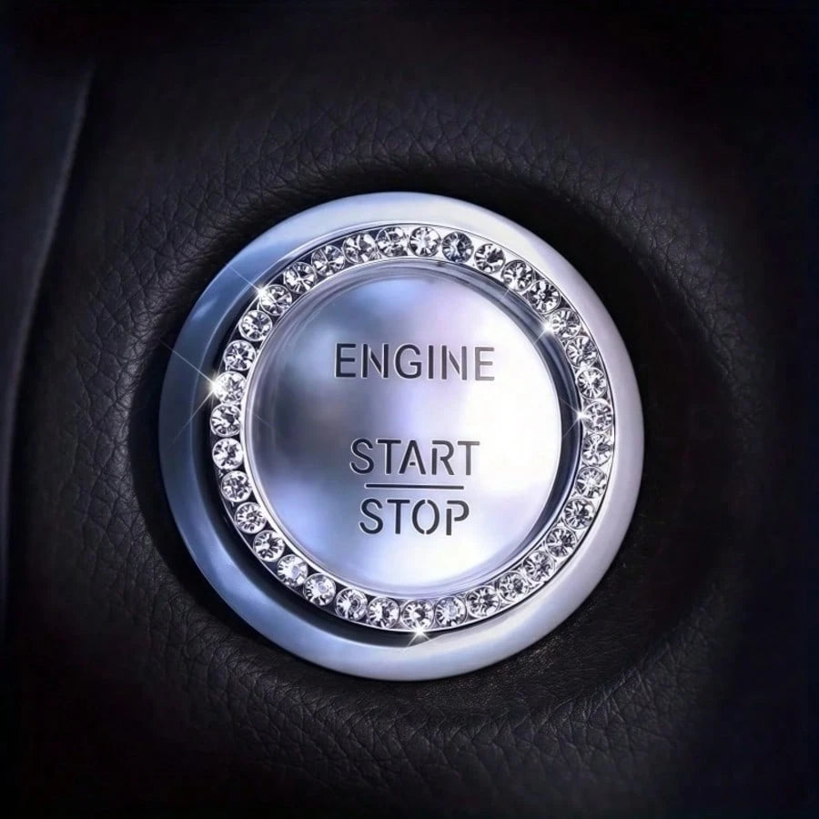 1pc Car One-Touch Start Button Decorative Ring, Rhinestone Crystal Ignition Ring, White