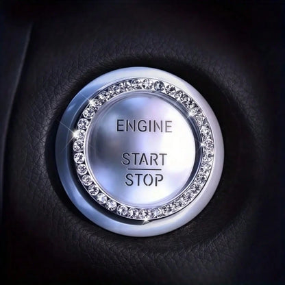 1pc Car One-Touch Start Button Decorative Ring, Rhinestone Crystal Ignition Ring, White